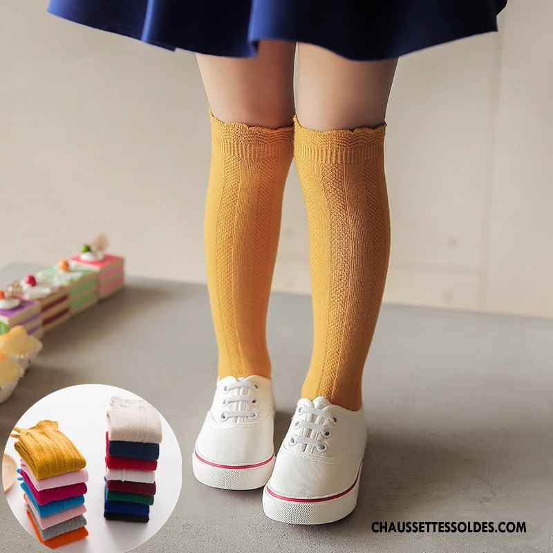 Chaussettes Mi Hautes Fille Enfant Femme 100% Coton Bébé Long Stock Milieu Jaune