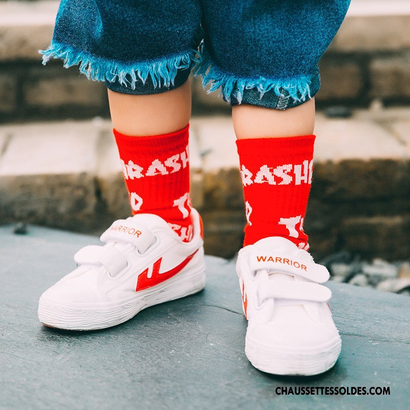 Chaussettes Mi Hautes Fille Enfant Matelassé 100% Coton Chaussette Courte Tendance Personnalité Rouge