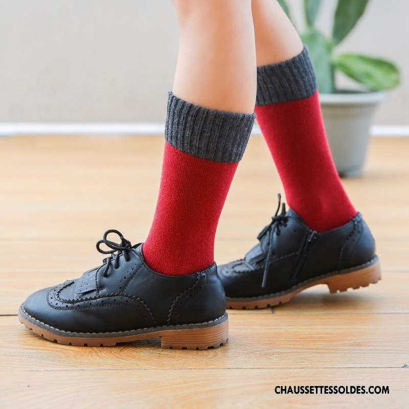 Chaussettes Mi Hautes Fille Enfant Matelassé Frais Le Nouveau L'automne 100% Coton Couleurs Mixtes Bordeaux
