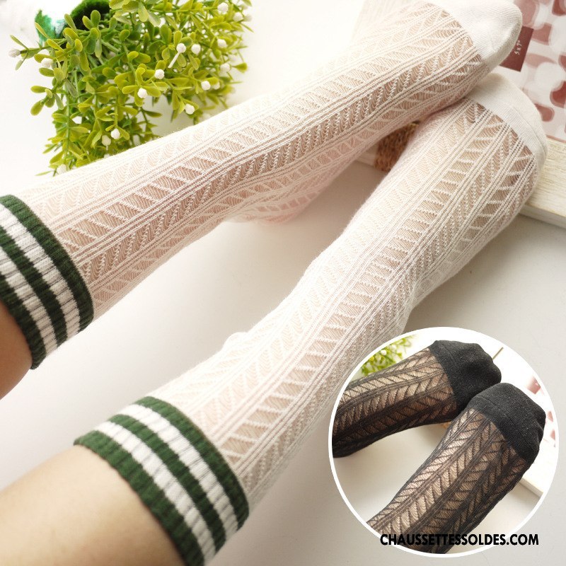 Chaussettes Mi Hautes Fille Enfant Milieu Casual Femme Creux Guipure Rayé Blanc