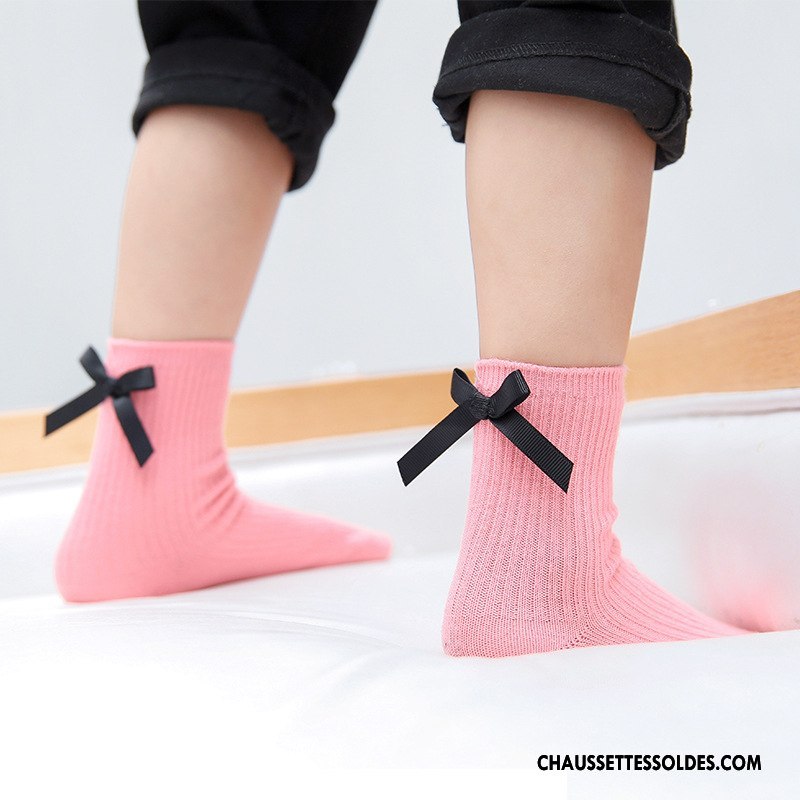 Chaussettes Mi Hautes Fille Enfant Papillon Laçage L'automne Matelassé Hiver Couleurs De Bonbons Rose