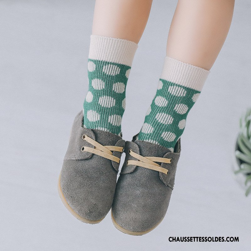 Chaussettes Mi Hautes Fille Enfant Point D'onde Chaussette Courte Printemps Le Nouveau 100% Coton Couleurs Mixtes Vert