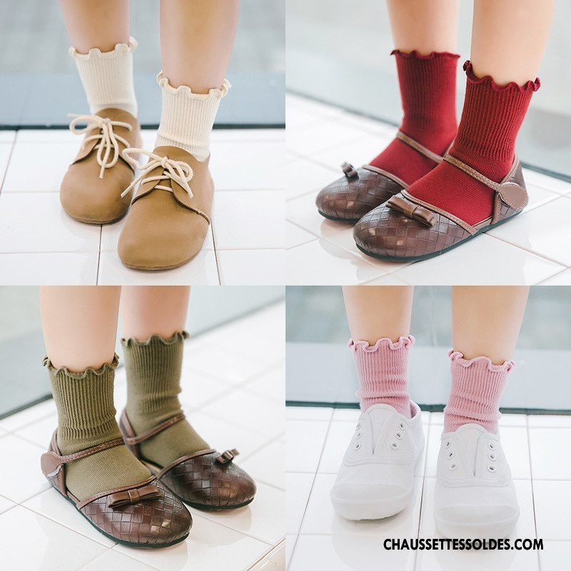 Chaussettes Mi Hautes Fille Enfant Printemps Tendance 100% Coton Bois Le Nouveau Pure Blanc