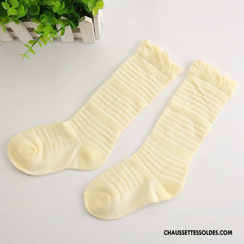 Chaussettes Mi Hautes Fille Engrener Casual Enfant Rayé Coton Bulle Jaune