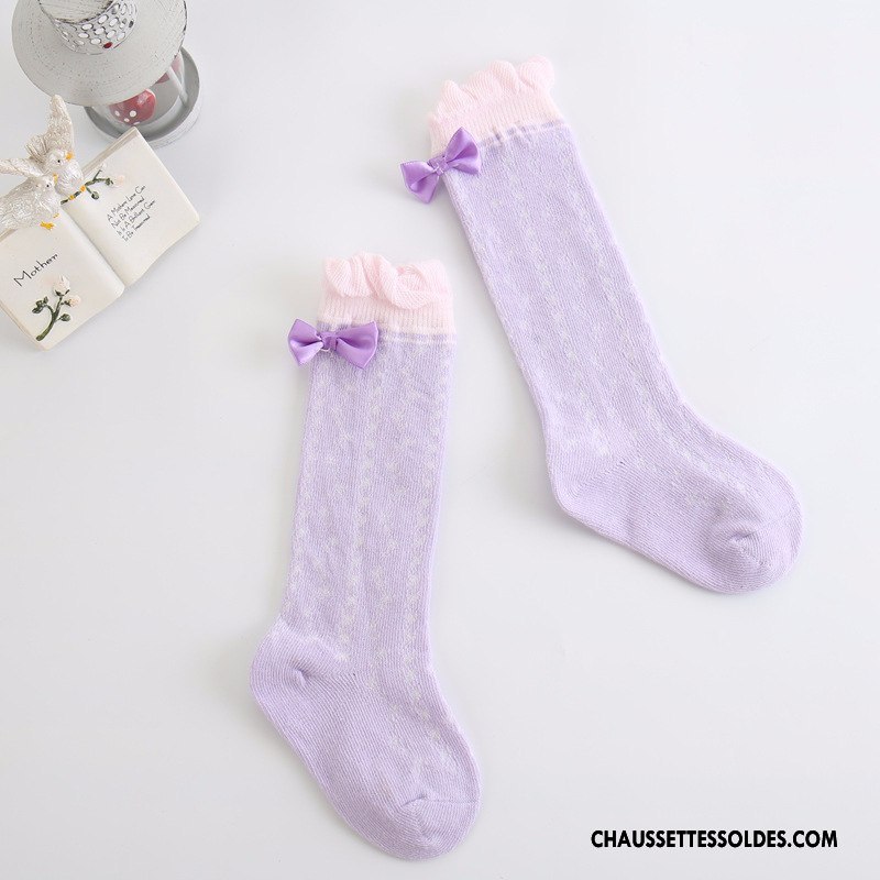 Chaussettes Mi Hautes Fille Engrener Papillon Respirant Milieu Enfant Bébé Violet