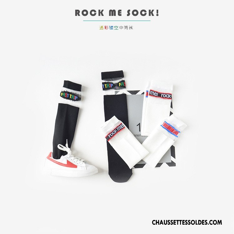 Chaussettes Mi Hautes Fille Femme Enfant Yarn Net Milieu Lettre Été Coloré Noir
