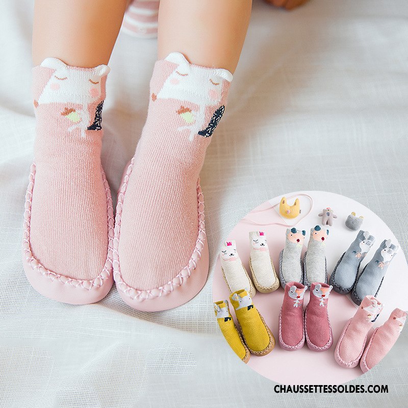 Chaussettes Mi Hautes Fille Fluide Doux Enfant Confortable Bébé 100% Coton Antidérapant Rose