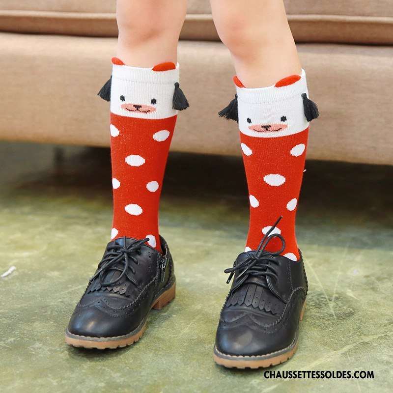 Chaussettes Mi Hautes Fille Frange Houppe Milieu Dessin Animé Point D'onde Enfant Ours Rouge