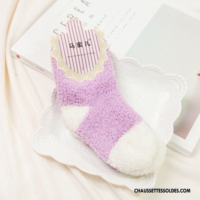 Chaussettes Mi Hautes Fille Gros Renforcé Enfant Antidérapant Thermiques Hiver Violet