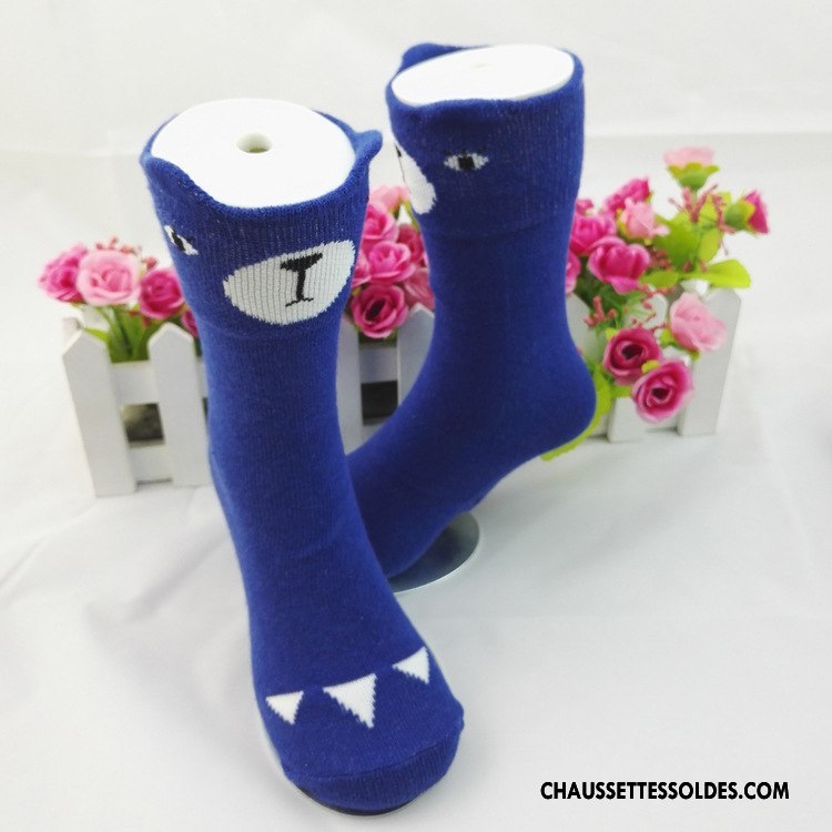 Chaussettes Mi Hautes Fille Hiver Dimensionnel Enfant Dessin Animé Petit 100% Coton Bleu Marin