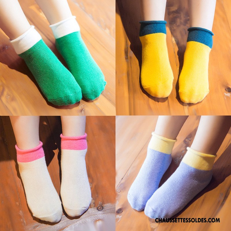 Chaussettes Mi Hautes Fille Hiver L'automne Enfant Doux Ourlet Chaussette Courte Couleurs Mixtes Jaune