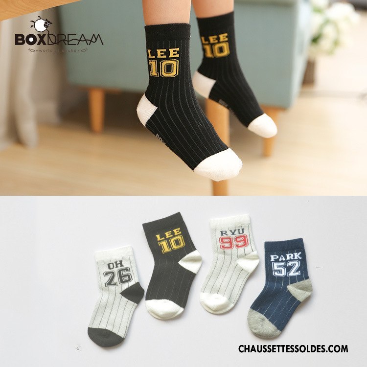 Chaussettes Mi Hautes Fille L'automne Le Nouveau Enfant Numérique Matelassé Chaussettes En Coton Noir