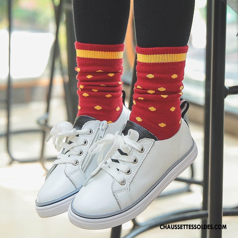 Chaussettes Mi Hautes Fille L'automne Matelassé Milieu Point D'onde Hiver Enfant Bordeaux