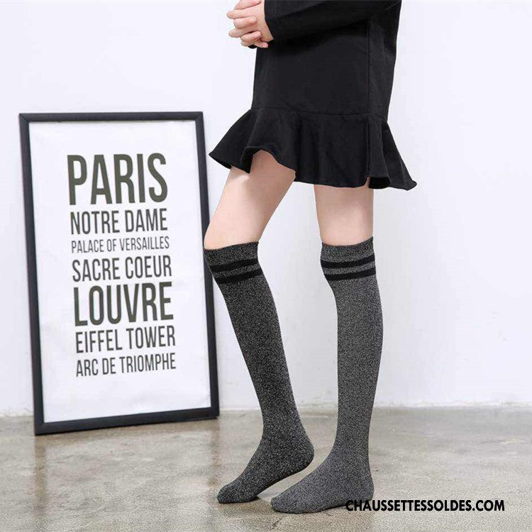 Chaussettes Mi Hautes Fille L'automne Rayé Femme Le Nouveau Printemps Milieu Gris