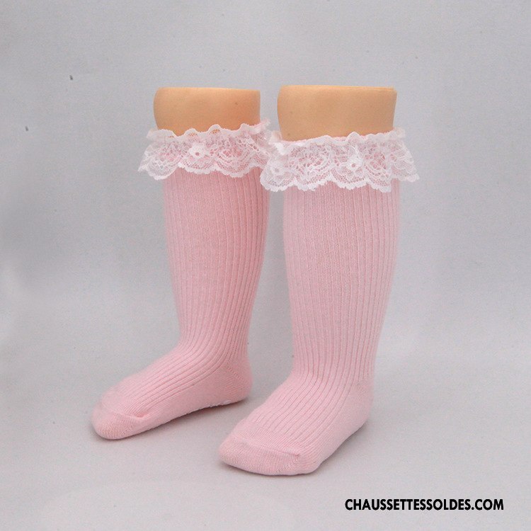 Chaussettes Mi Hautes Fille Le Nouveau Bébé Enfant Coton Bio Dentelle Milieu Rose