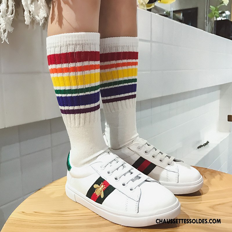 Chaussettes Mi Hautes Fille Le Nouveau Mouvement L'automne Printemps Milieu Enfant Arc En Ciel Blanc