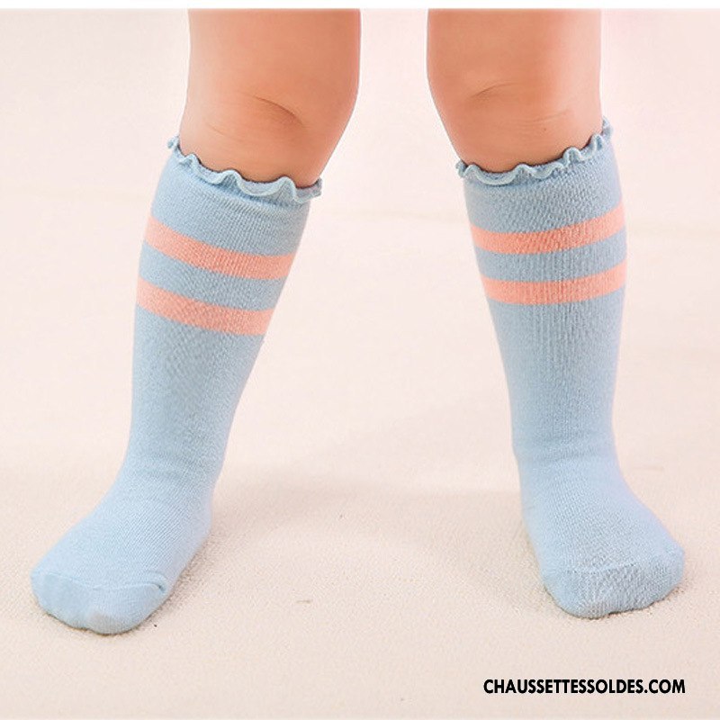 Chaussettes Mi Hautes Fille Longue Milieu Dentelle Princesse Enfant Rayé Bleu