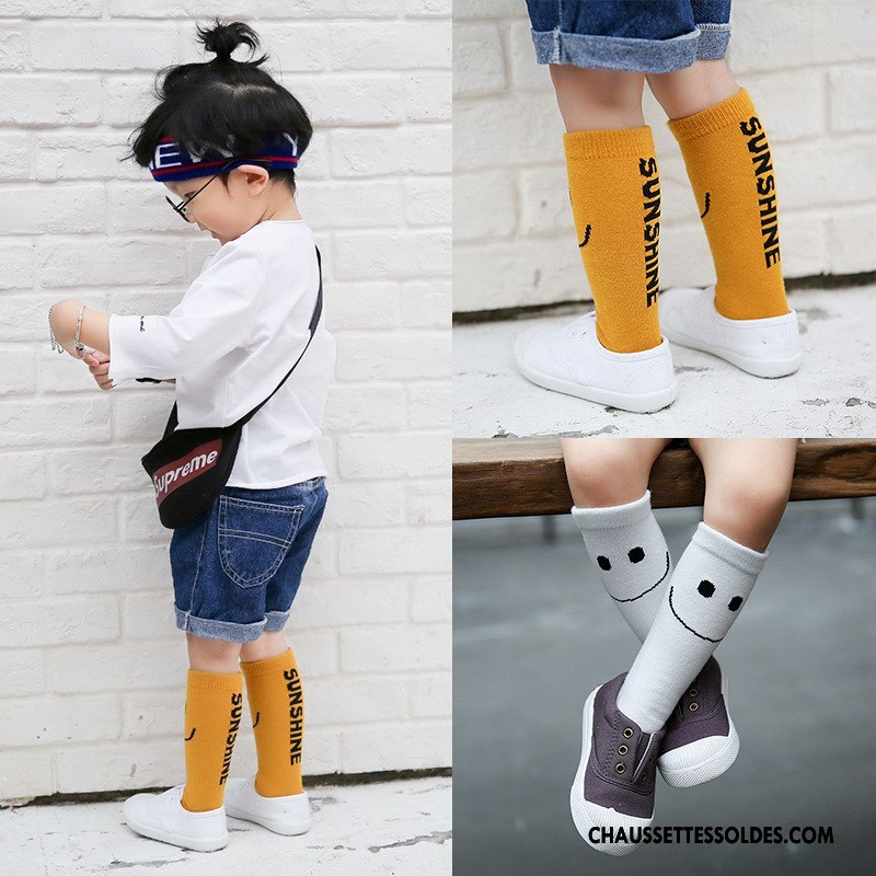 Chaussettes Mi Hautes Fille Matelassé Enfant Milieu Gros Dessin Animé Souriant Jaune