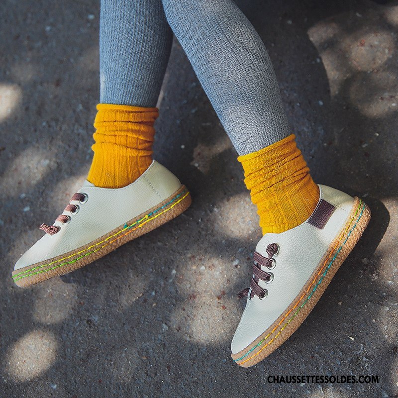 Chaussettes Mi Hautes Fille Matelassé L'automne Enfant Ourlet Hiver Tendance Couleurs De Bonbons Jaune