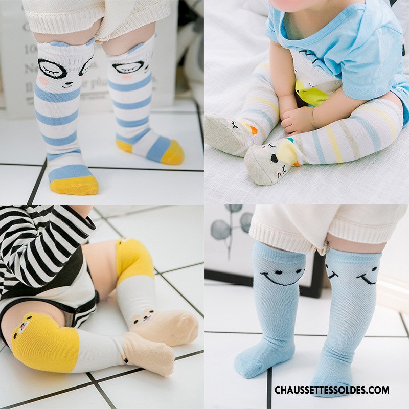 Chaussettes Mi Hautes Fille Milieu Enfant Bébé Rayé 100% Coton Printemps Bleu