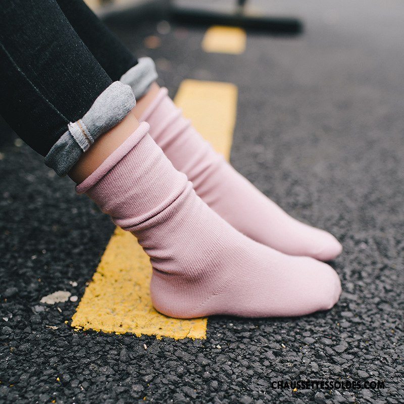 Chaussettes Mi Hautes Fille Milieu Hiver L'automne Enfant Matelassé Le Nouveau Pure Rose