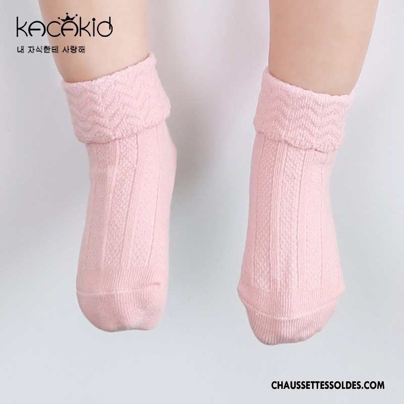 Chaussettes Mi Hautes Fille Modèle 100% Coton Femme Antidérapant Rétro Bébé Pure Rose