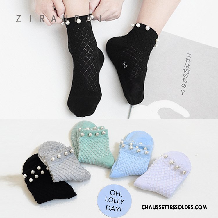 Chaussettes Mi Hautes Fille Net Le Nouveau Respirant Bébé Perle Tendance Noir
