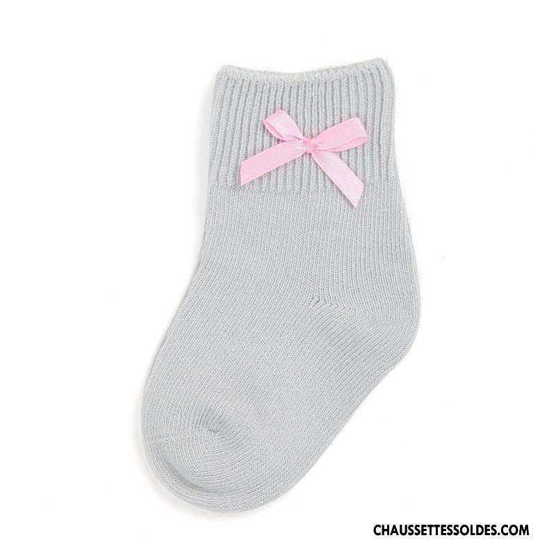 Chaussettes Mi Hautes Fille Papillon Antidérapant Bébé Bouche Libre Matelassé Gris