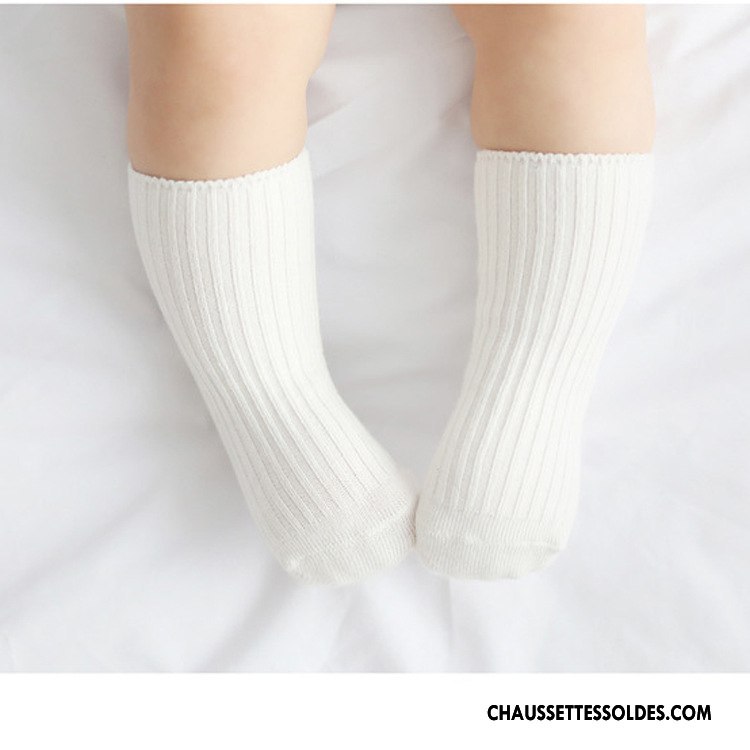 Chaussettes Mi Hautes Fille Plaine Milieu Bébé Rayé Courte Enfant Blanc