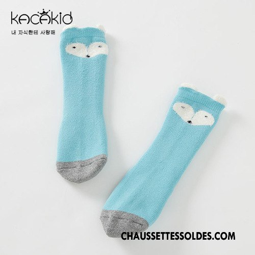 Chaussettes Mi Hautes Fille Plume L'automne Hiver Antidérapant 100% Coton Dessin Animé Bleu