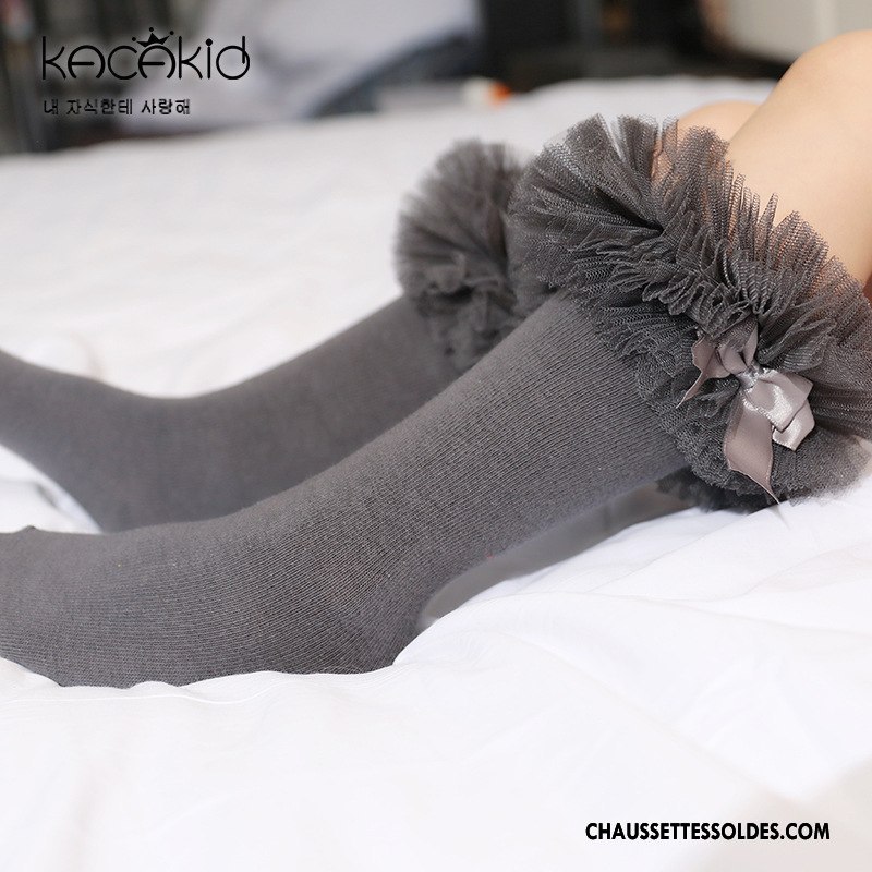 Chaussettes Mi Hautes Fille Princesse Milieu Le Nouveau Chaussettes En Coton Dentelle Femme Gris Foncé