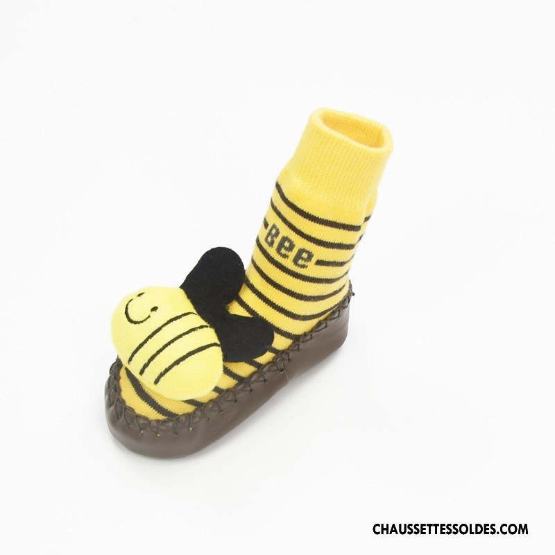 Chaussettes Mi Hautes Fille Printemps Cuir Antidérapant Bébé Été Dessin Animé Jaune