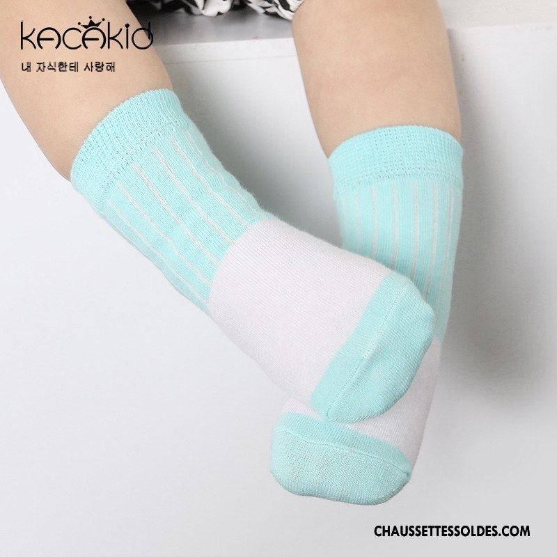 Chaussettes Mi Hautes Fille Printemps Homme Chaussettes En Coton Rayé Femme Bébé Couleurs Mixtes Vert