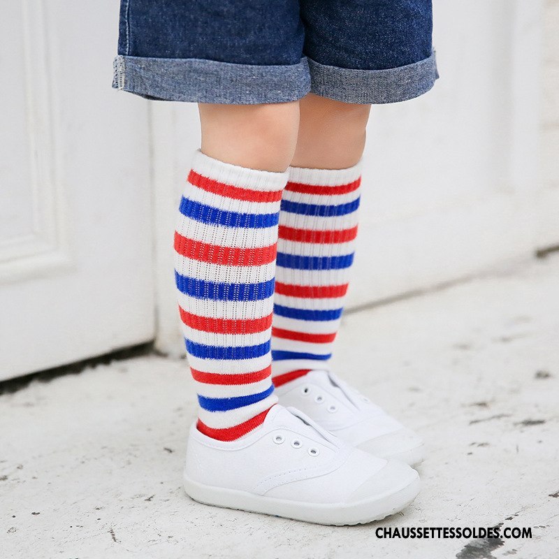 Chaussettes Mi Hautes Fille Rayé Enfant Milieu Charmant Été Chaussettes En Coton Bleu