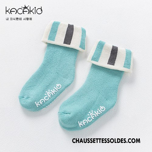 Chaussettes Mi Hautes Fille Rayé Renforcé Chaussette Courte Terry 100% Coton Le Nouveau Bleu