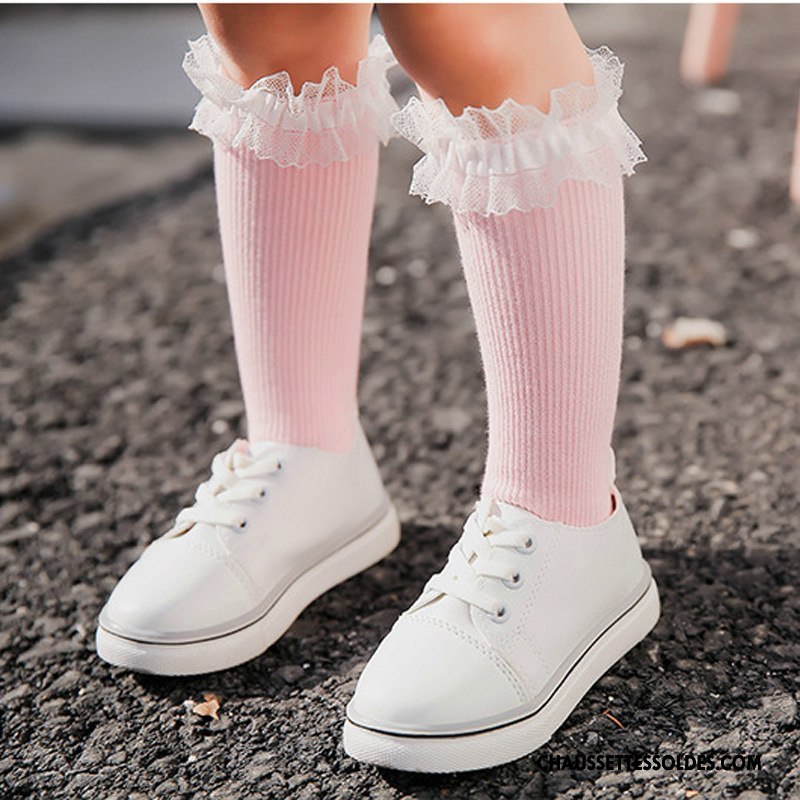 Chaussettes Mi Hautes Fille Respirant Été Enfant 100% Coton Femme Dentelle Rose