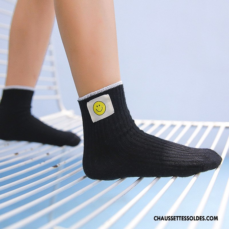 Chaussettes Mi Hautes Fille Souriant Matelassé Charmant Hiver Milieu L'automne Noir