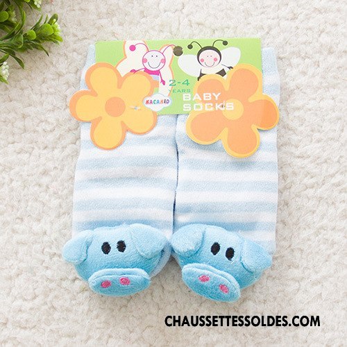 Chaussettes Mi Hautes Fille Terry Dessin Animé Antidérapant Matelassé Enfant Renforcé Bleu