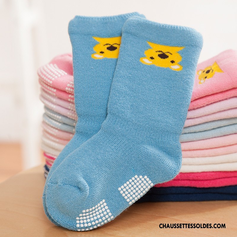 Chaussettes Mi Hautes Fille Terry Hiver Renforcé Antidérapant Dessin Animé Matelassé Bleu