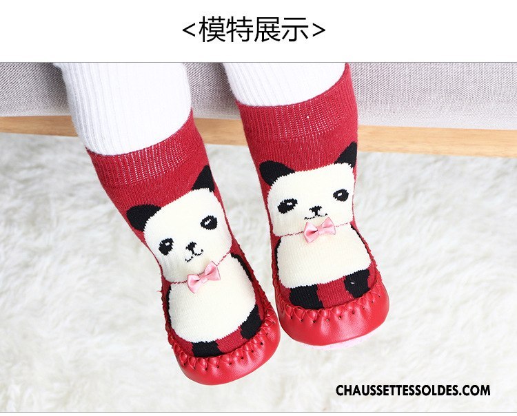 Chaussettes Mi Hautes Fille Terry Épais 100% Coton Hiver Dessin Animé Antidérapant Bordeaux