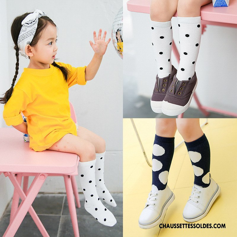 Chaussettes Mi Hautes Fille Tous Les Assortis Milieu Point D'onde Enfant Petit Gros Blanc