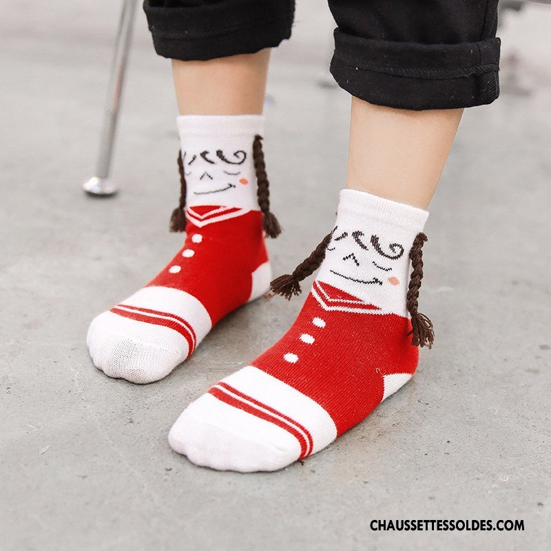 Chaussettes Mi Hautes Fille Tresser Enfant Créatif Matelassé Charmant Le Nouveau Rouge