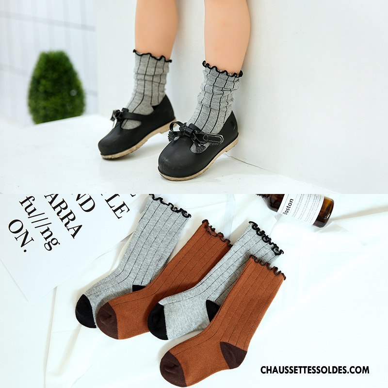 Chaussettes Mi Hautes Garçon Bois Bébé Rayé 100% Coton Enfant Femme Gris