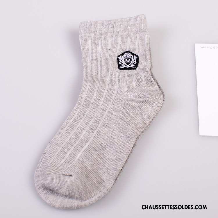 Chaussettes Mi Hautes Garçon Brodé Enfant L'automne Hiver Vent D'université 100% Coton Gris