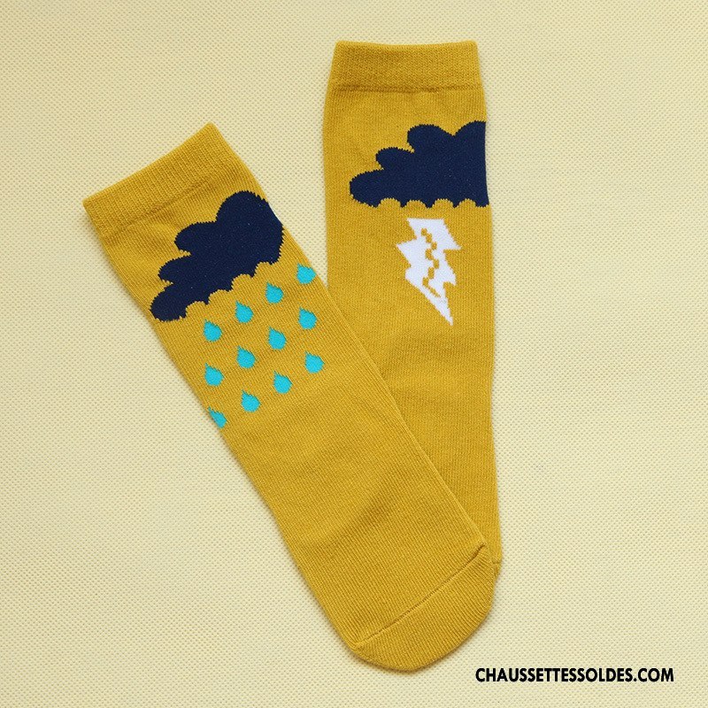 Chaussettes Mi Hautes Garçon Charmant Antidérapant Bébé Milieu Dimensionnel Printemps Jaune