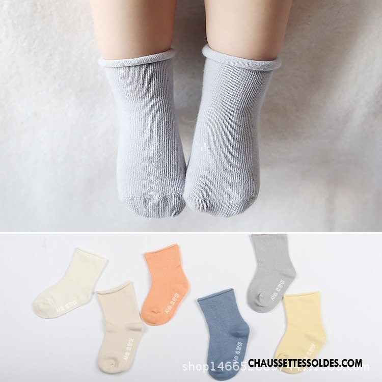 Chaussettes Mi Hautes Garçon Coton Bio Bébé Antidérapant Bouche Libre Été Enfant Bleu Clair Pure