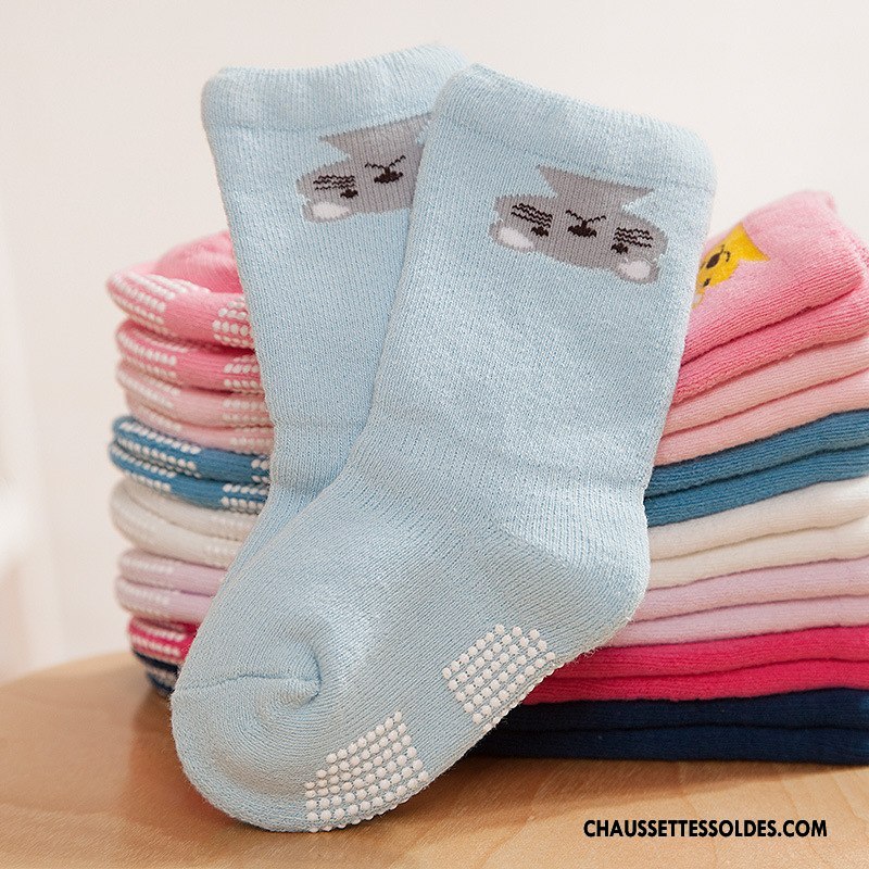 Chaussettes Mi Hautes Garçon Dessin Animé Bébé Renforcé Antidérapant Terry Hiver Bleu Clair