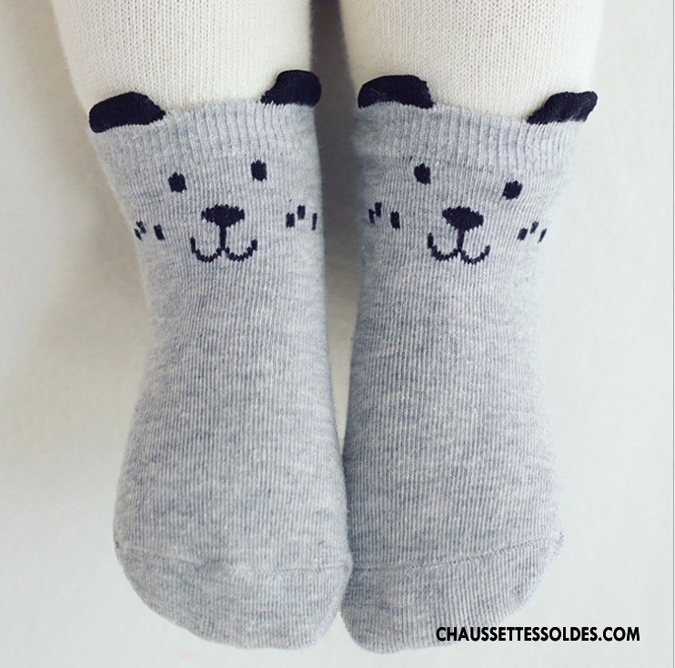 Chaussettes Mi Hautes Garçon Dimensionnel Bébé Antidérapant Chaussette Courte Dessin Animé Coton Bio Gris