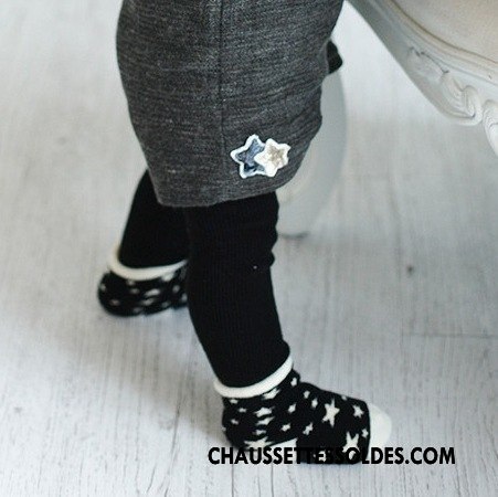 Chaussettes Mi Hautes Garçon Enfant Petit Étoile Terry Bébé Coton Bio Noir