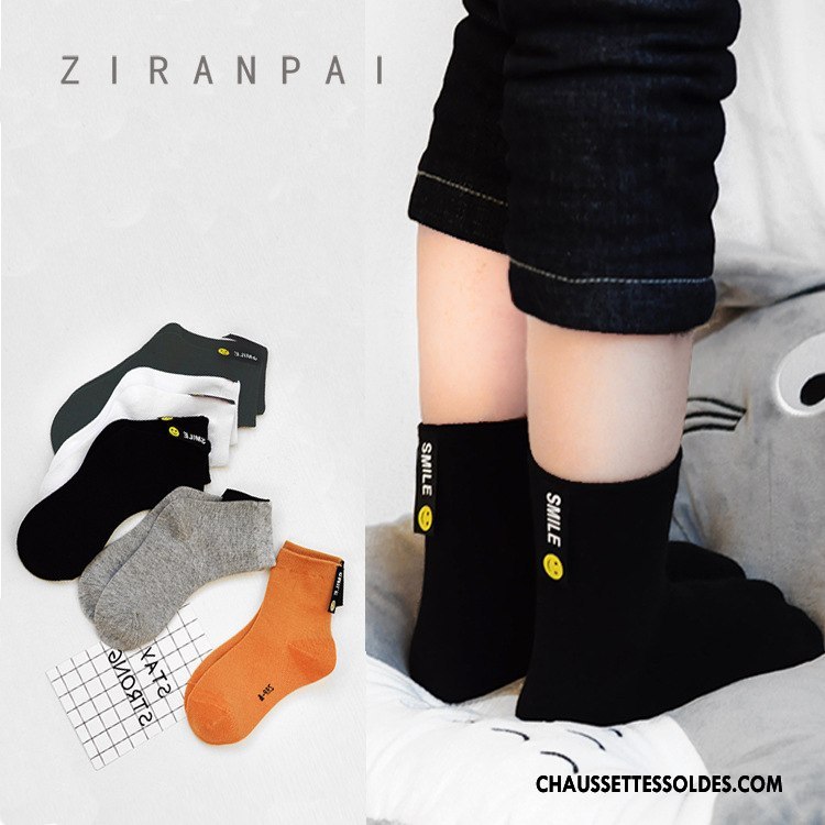 Chaussettes Mi Hautes Garçon Lettre Milieu Créatif Souriant Rue Personnalité Noir